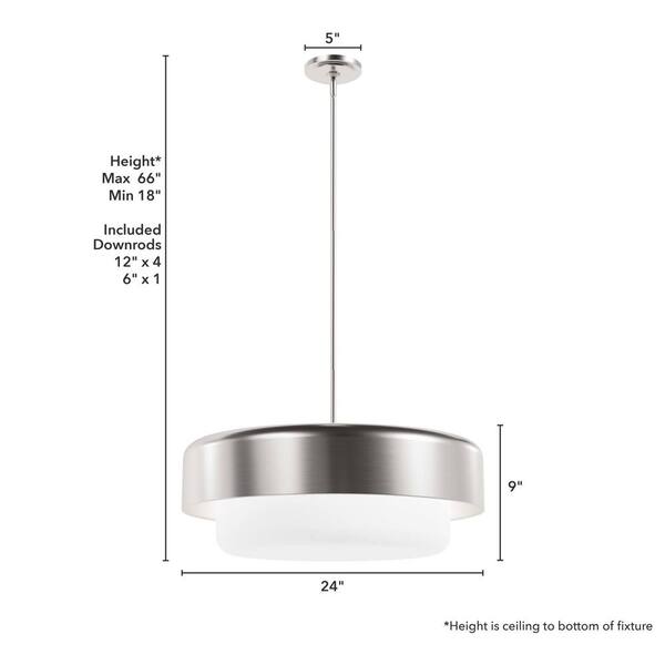 Hunter Station 4-Light Brushed Nickel Modern Frosted Glass Drum LED Large Hanging Pendant Light