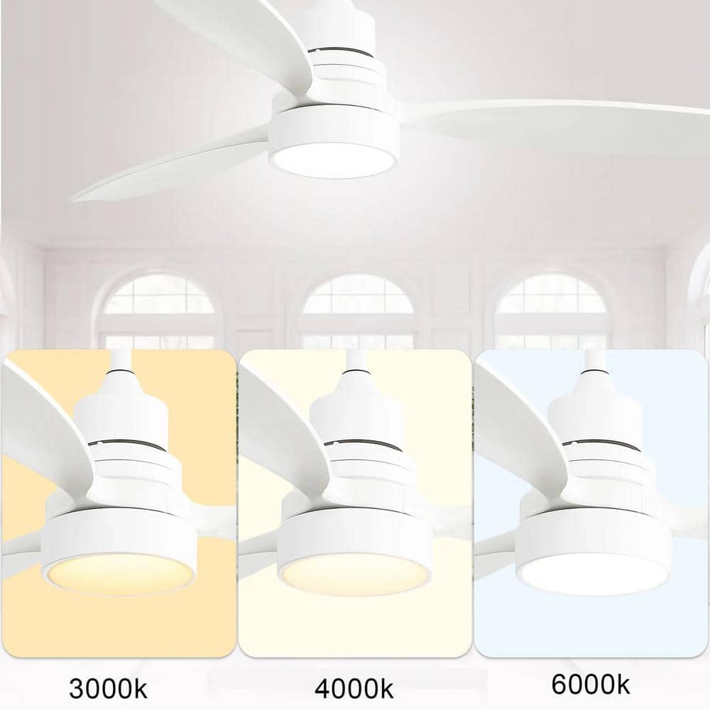 52" White Steel and Wood Ceiling Fan with LED Light and Remote