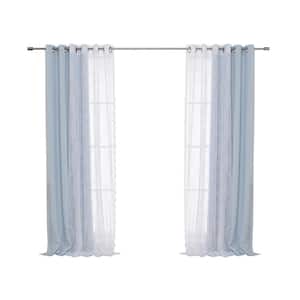 Sky Blue Solid Grommet Blackout Curtain with Rose Sheers- 52 in. W x 84 in. L (Set of 4)