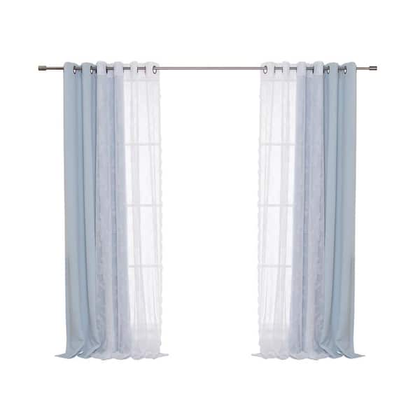 Best Home Fashion Sky Blue Polyester Solid 52 in. W x 84 in. L Grommet Blackout Curtain (Set of 2)