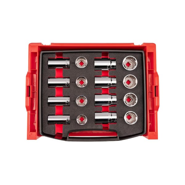 1/2 Inch Drive Shallow and Deep 6-Point Socket Set with Open Top Drawer and Rack, 16-Piece (1-1/16-1-1/2 in. )