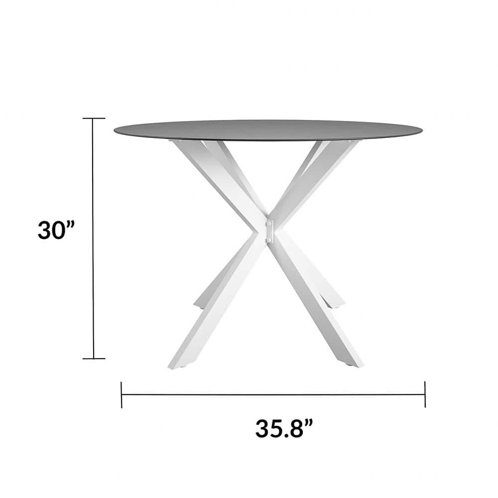 White and Black Round Glass Top Dining Table