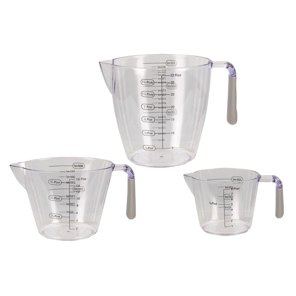 New Set 3 Oval Plastic Stackable 8, 16 & 33 oz. Measuring Cups Non-Slip  Handles