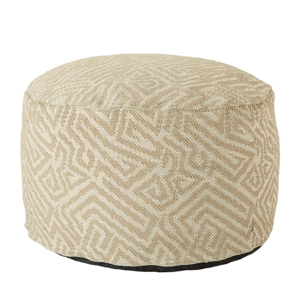 Unbranded Fenne Tribal Taupe and White Indoor and Outdoor Cylinder Pouf
