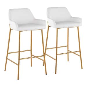 Daniella 38 in. Fixed Height White Faux Leather and Gold Steel Bar Stool (Set of 2)
