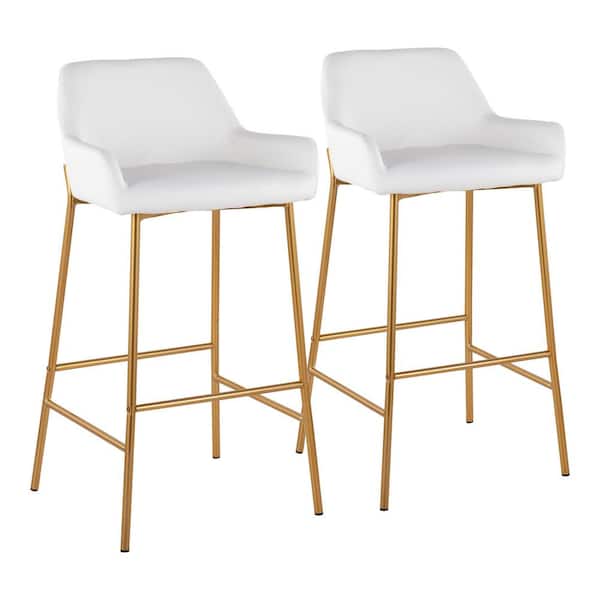 Lumisource Daniella 38 in. Fixed Height White Faux Leather and Gold Steel Bar Stool (Set of 2)