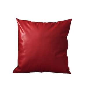 Bohemian Handmade Vegan Faux Leather Red 17 in. x 17 in. Square Solid Throw Pillow