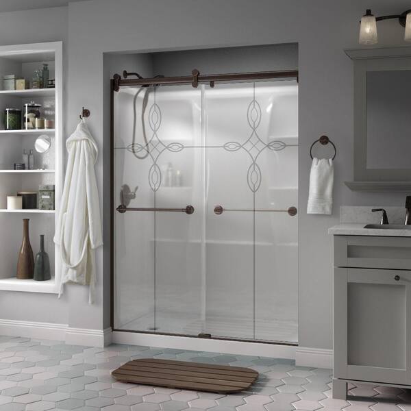 Delta Phoebe 60 in. x 71 in. Frameless Contemporary Sliding Shower Door in Bronze with Tranquility Glass