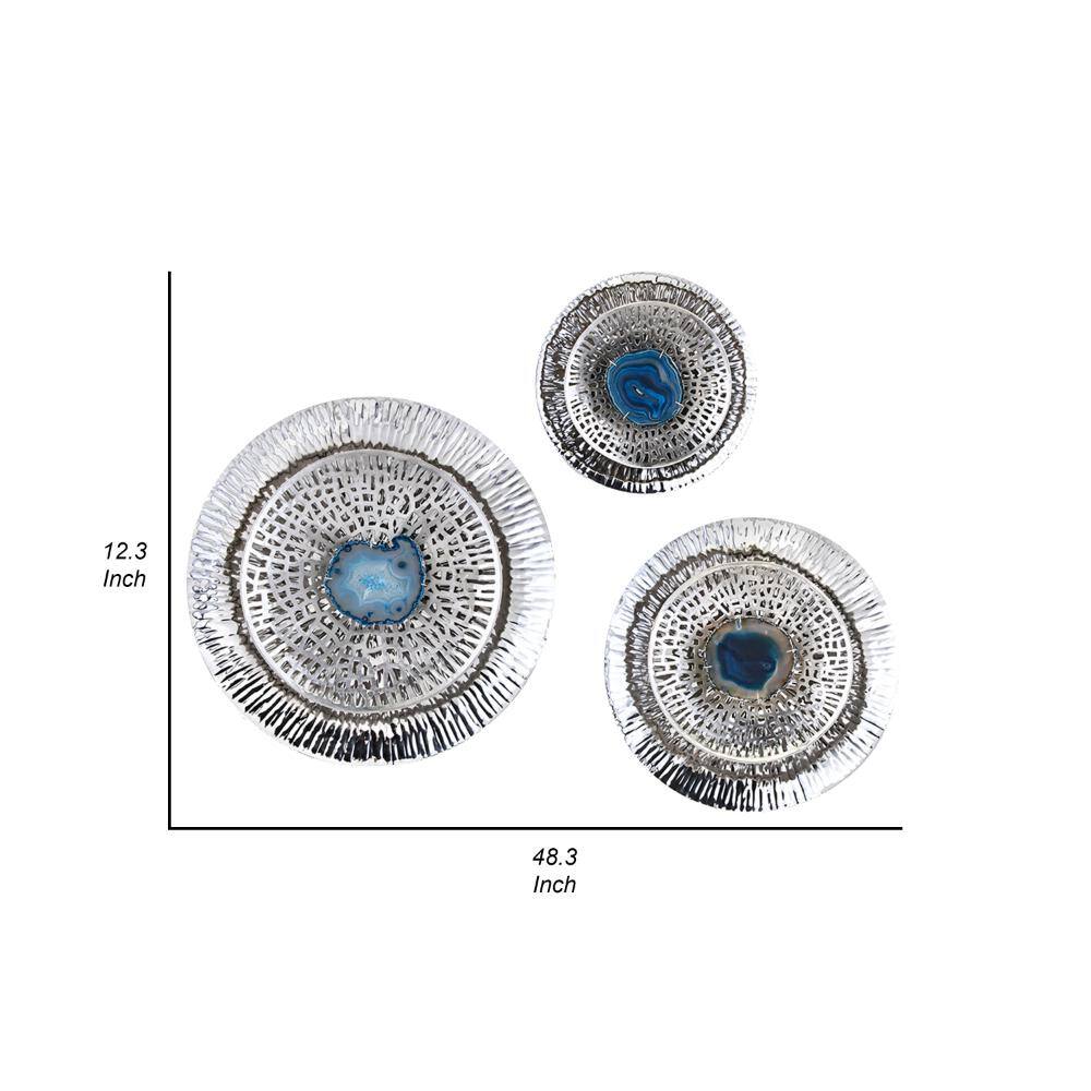Silver and Blue Agate Textured Wall Art Discs Set