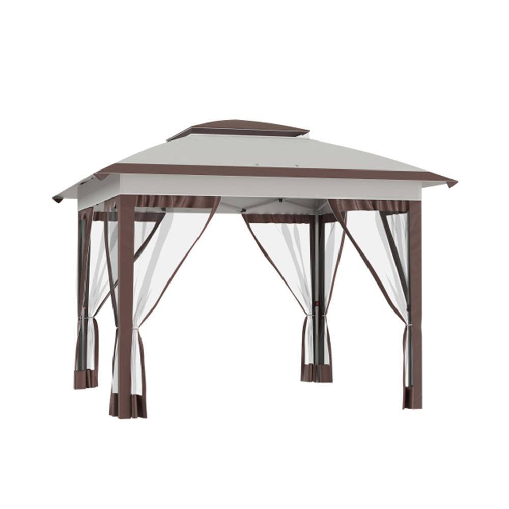 12 ft. x 12 ft. Outdoor Steel Event/Party Pop Up Instant Tent Canopy with Netting and Height Adjustable Beige and Brown price history on PriceWatchPro