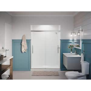 Pleat 55-60 in. x 79 in. Frameless Sliding Shower Door in Anodized Brushed Nickel with Frosted Glass