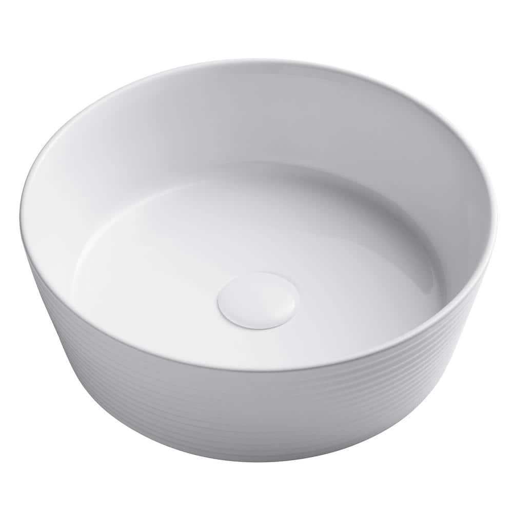 White Round Ceramic Vessel Bathroom Sink with Ultra-Slim Edges