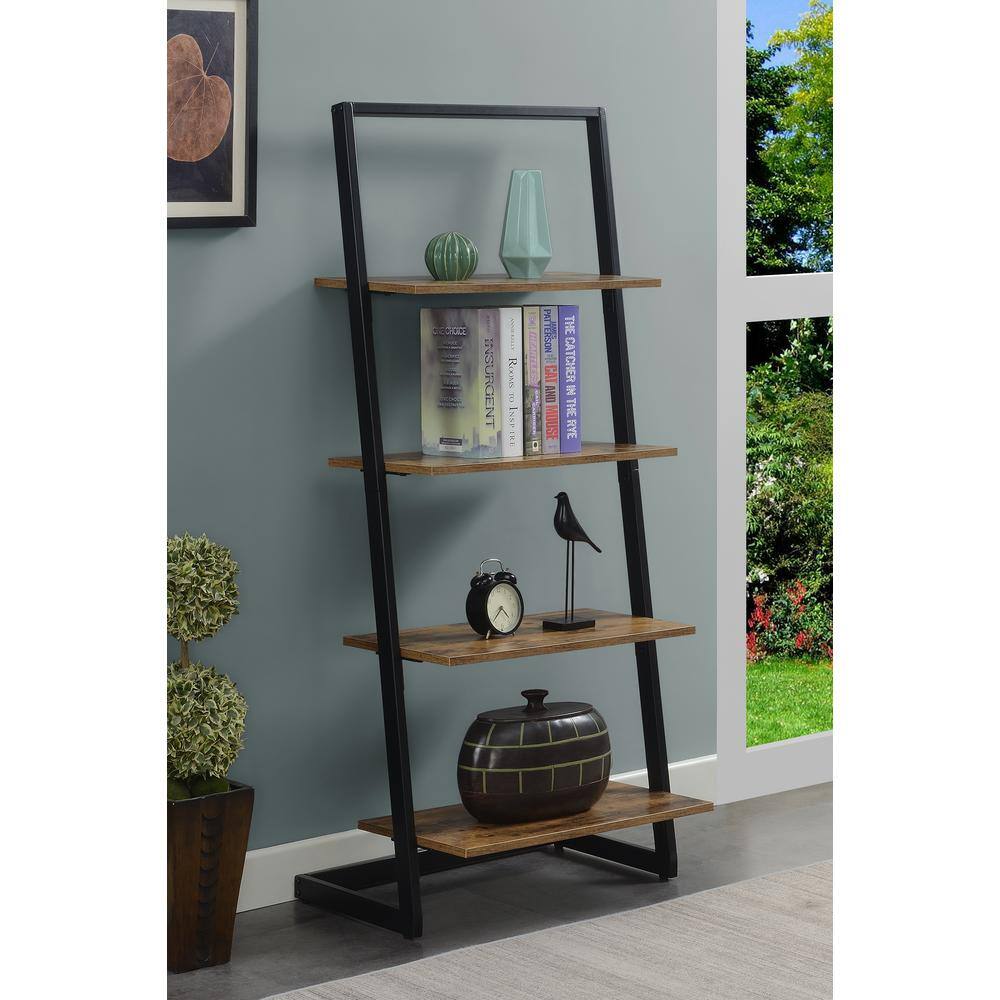 Barnwood and Black 4-Tier Ladder Bookshelf