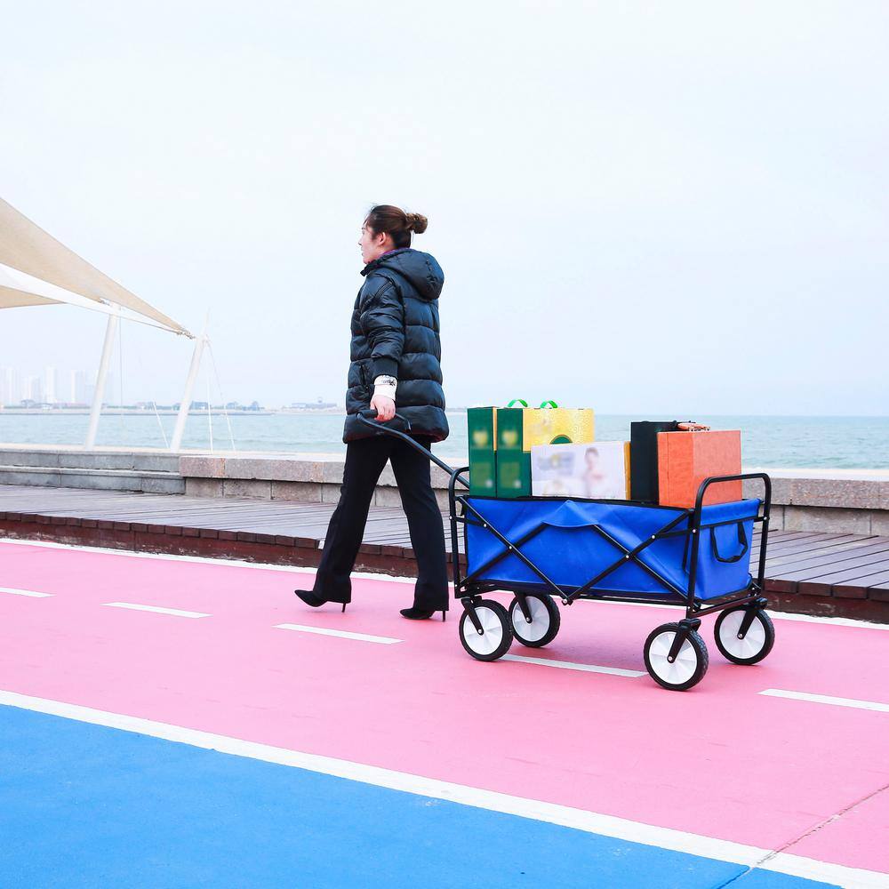 Blue Heavy-Duty Folding Utility Wagon Cart