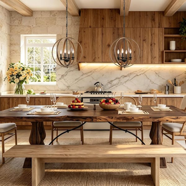 LNC Modern Farmhouse 20 in. 4-Light Black Artisan Iron Orb