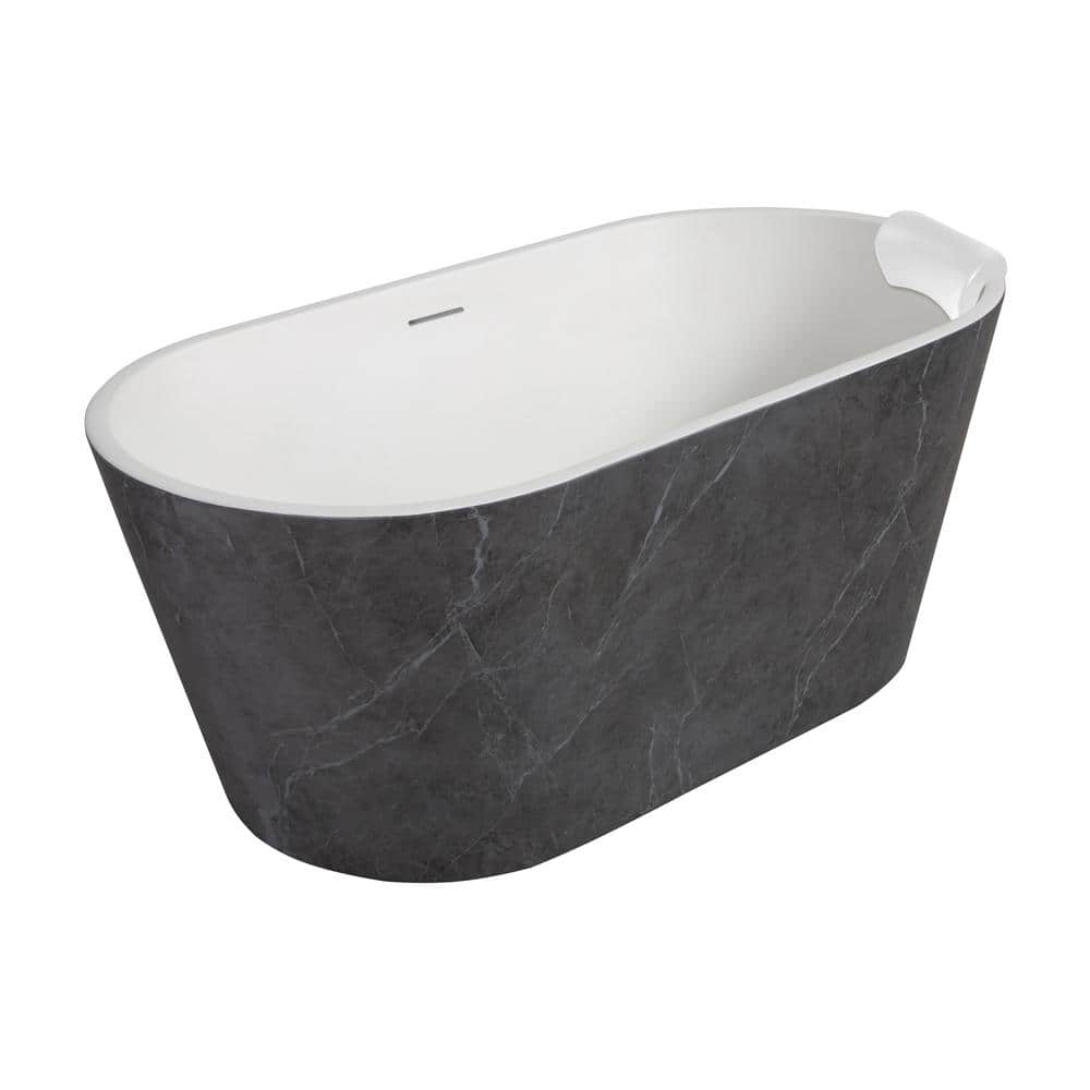 Finley 59" Marble Gray and White Acrylic Freestanding Soaking Tub