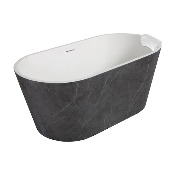 Transolid Finley 59 in. x 28.75 in. Soaking Bathtub with Center Drain in Gloss Marble Grey with Pillow