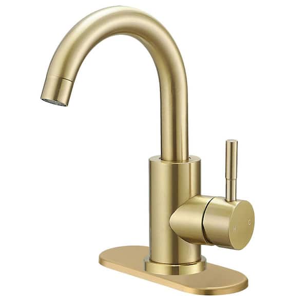 Single Hole Single-Handle High Arc Bathroom Faucet With Swivel Spout in Brushed Gold