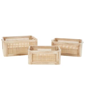 Wood Storage Basket with Rope Handles (Set of 3)