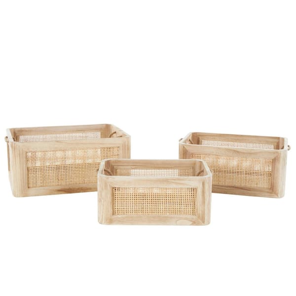 Litton Lane Wood Storage Basket with Rope Handles (Set of 3)