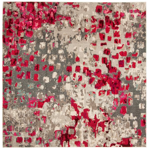 SAFAVIEH Monaco Gray/Fuchsia 7 ft. x 7 ft. Square Geometric Area Rug
