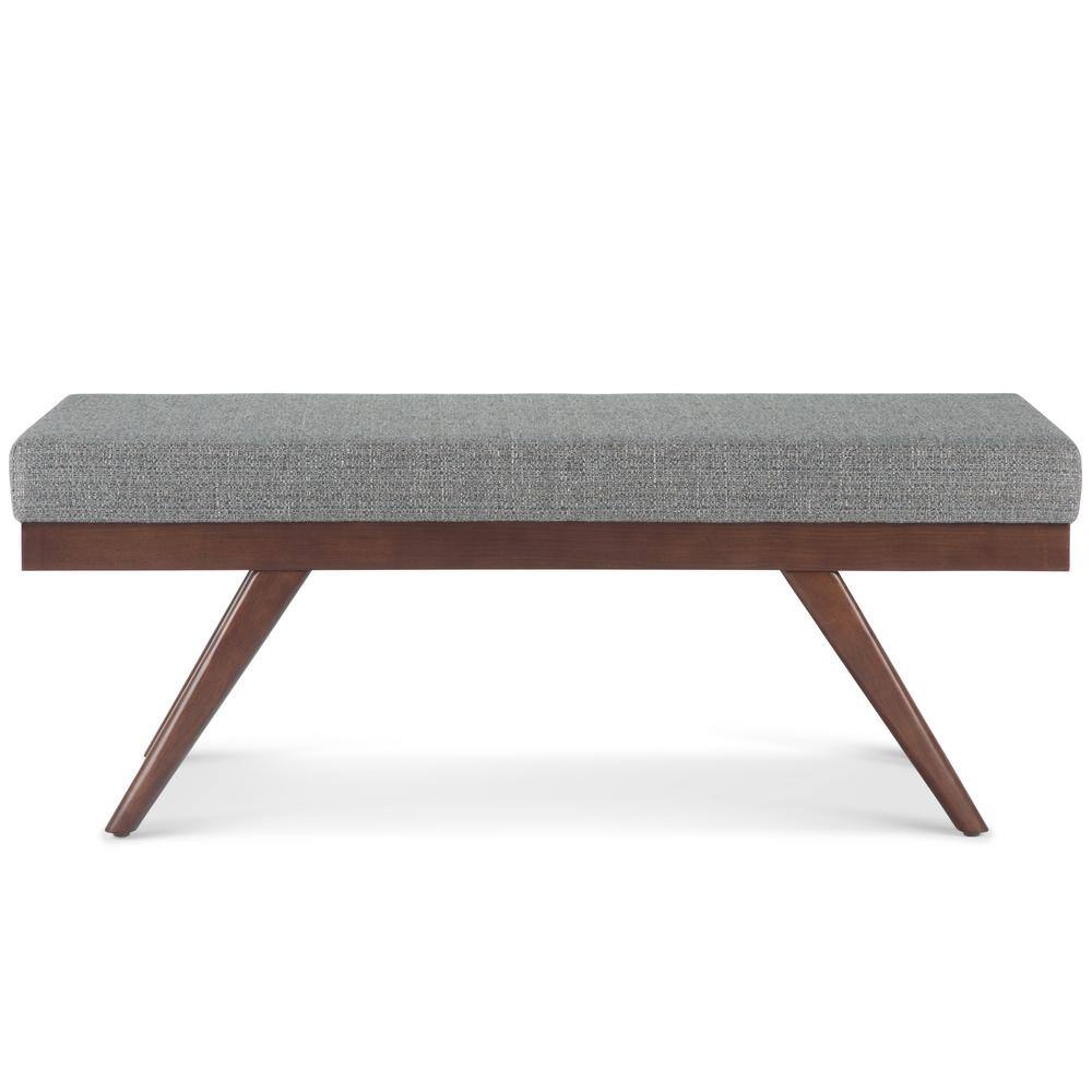Pebble Grey Tweed Mid-Century Modern Footstool with Wood Legs
