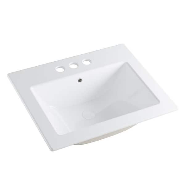 Plainfield 21-5/8 in. Rectangular Drop-in Bathroom Sink in White Vitreous China with Overflow and 4 in. Faucet Holes