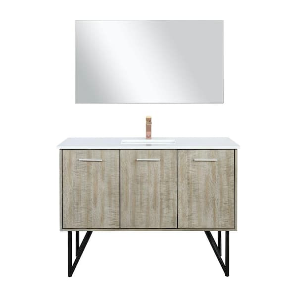 Lancy 48 in W x 20 in D Rustic Acacia Bath Vanity, White Quartz Top, Rose Gold Faucet Set and 43 in Mirror