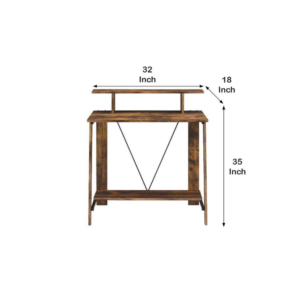 Weathered Oak and Black Adjustable Height Desk with Hutch