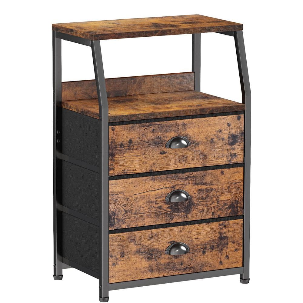 16.1 in. W x 11.5 in. D x 28.3 in. H Nightstand in Brown with 3 Fabric Steel Frame Drawers and 2-Tier Wood Top Shelf price history on PriceWatchPro