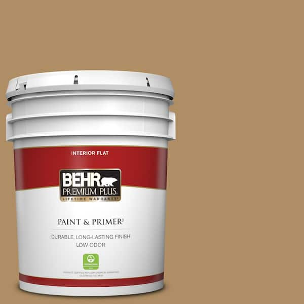 BEHR PREMIUM PLUS 5 gal. #300F-5 Brown Rabbit Flat Low Odor Interior Paint & Primer