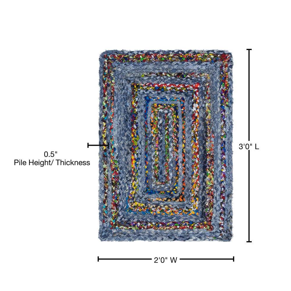 Handmade Braided Chindi Blue Multicolor 2'x3' Indoor Rug