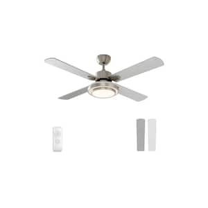 52 in. Indoor Brushed Nickel Low Profile Ceiling Fan with Ceiling Fan with Lights Remote Control 4-Blades