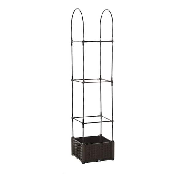 Versatile Oasis 69.7 in. Brown Metal Trellis Planter-2-in-1 Raised Garden Bed with Self-Watering System