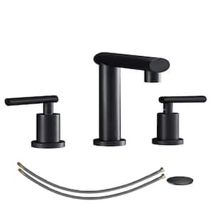 Deck Mount Double Handles High Arc 8 in. Widespread Double Handle Bathroom Faucet with Drain Kit in Matte Black