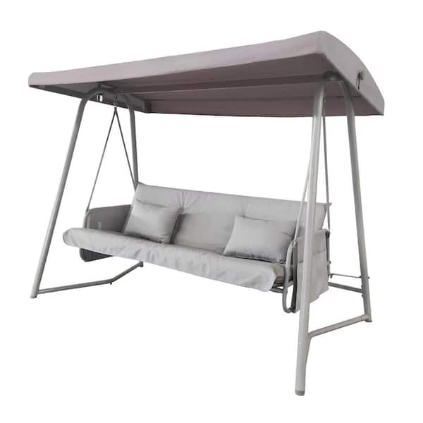 Tunearary 70.83 in. W Modern 3-Seater Outdoor Swing Chair with Gray Cushion and Adjustable Canopy