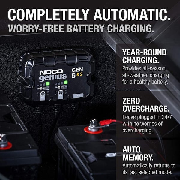 NOCO GENIUS 2X2 6V/12V 2-Amp 2-Bank Smart Battery Charger - GoBatteries