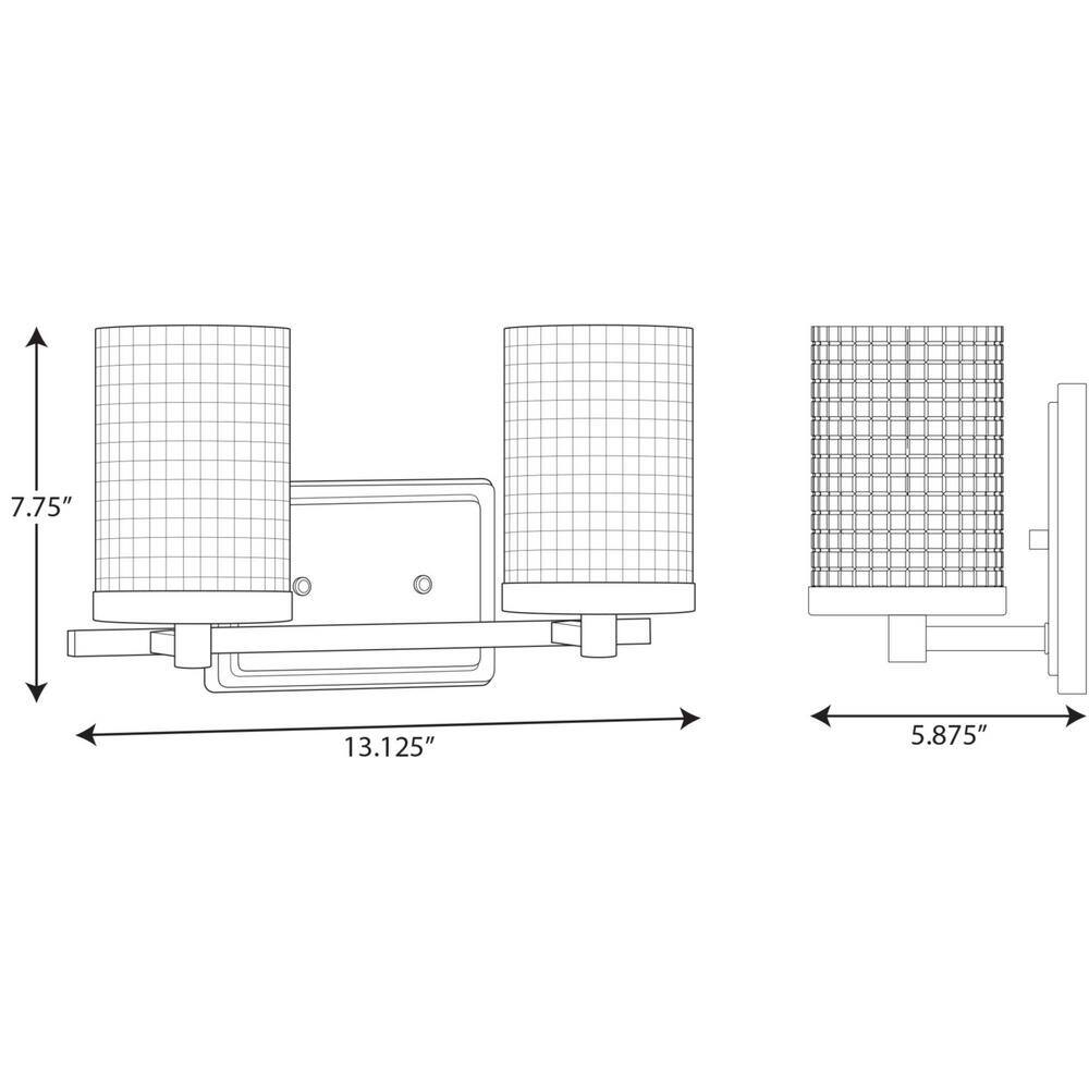 Matte Black Two-Light Bath Vanity with Clear Patterned Glass