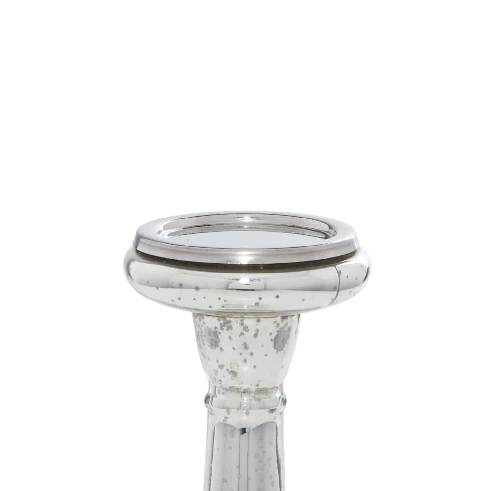 Elegant Silver Glass Candle Lantern Set of 3 - 11" Height