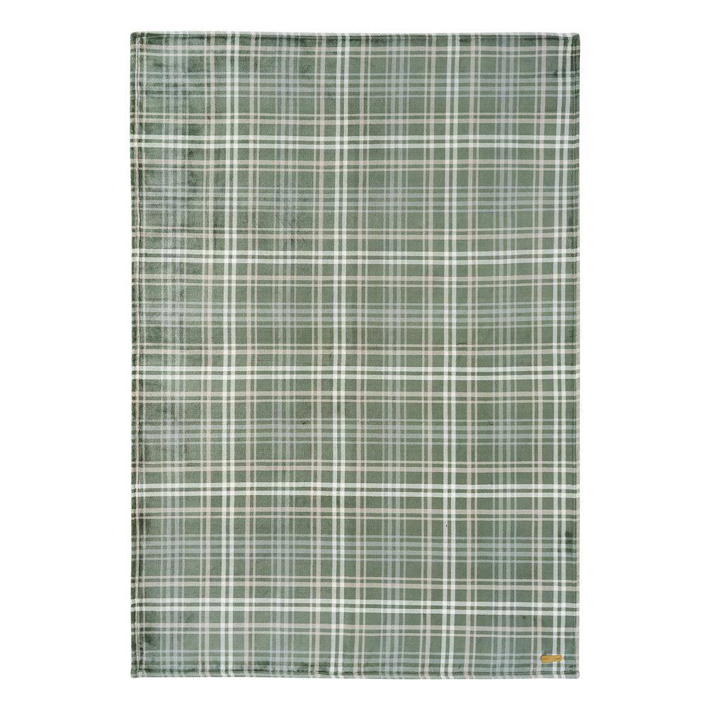 Olive Green Plaid Faux Fur Reversible Throw Blanket 50" x 70"