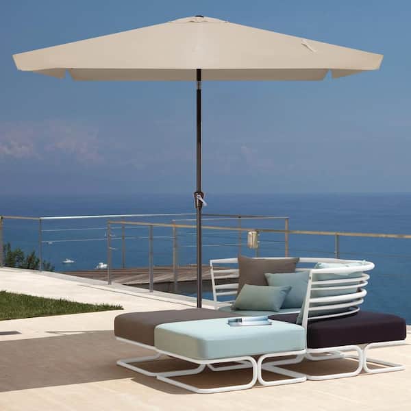 JEAREY 6.5 ft x 10 ft. Rectangular Steel Market Crank and Tilt Outdoor Patio Umbrella in Tan