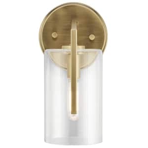 Nye 1-Light Brushed Natural Brass Bathroom Indoor Wall Sconce Light with Clear Glass Shade