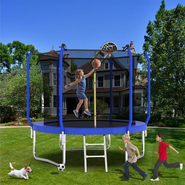 Siavonce 8 ft. Trampoline with Basketball Hoop, Reinforced Type