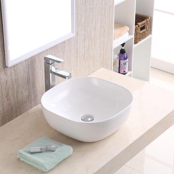 Karran Valera 17 in. Vitreous China Square Vessel Bathroom Sink in White