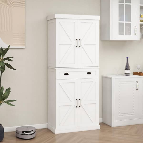 Unbranded 71 in. H White Kitchen Pantry Organizers Cabinet with Four Doors and One Drawer