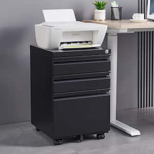 Black 3-Drawer Mobile File Cabinet, Under Desk Metal Rolling Filing Cabinet with Lock for Legal/Letter/A4 File