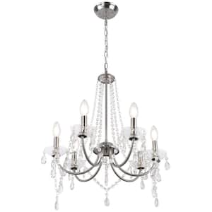 6-Light Nickel Empire Candle Style Rustic Crystal Chandelier for Living Room Dining Room Kitchen Island Foyer