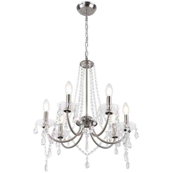 Unbranded 6-Light Nickel Empire Candle Style Rustic Crystal Chandelier for Living Room Dining Room Kitchen Island Foyer