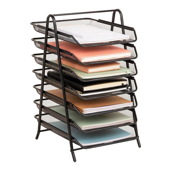 11.75 in. L x 13.75 in. W x 20 in. H 7-Tier Paper Tray, Desktop Organizer, File Storage, Black