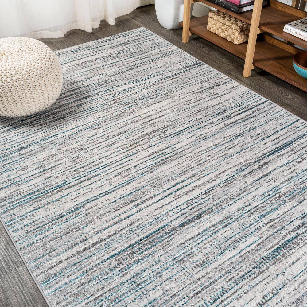 Reversible Gray Stripe Synthetic 8' x 10' Easy-Care Area Rug